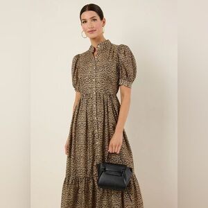Avara Leopard Print Puff Sleeve Maxi Dress